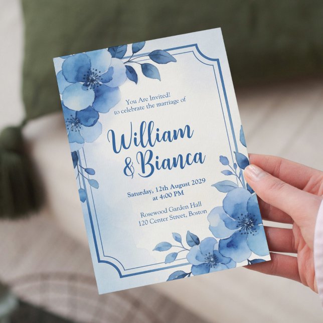 Invitación de Boda Floral Azul Acuarela (Subido por el creador)