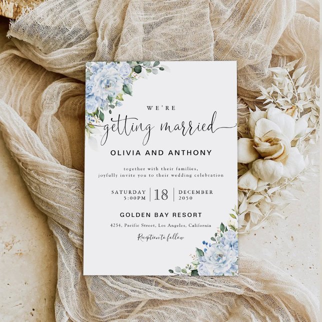 Invitación de boda floral azul claro romántica (Subido por el creador)