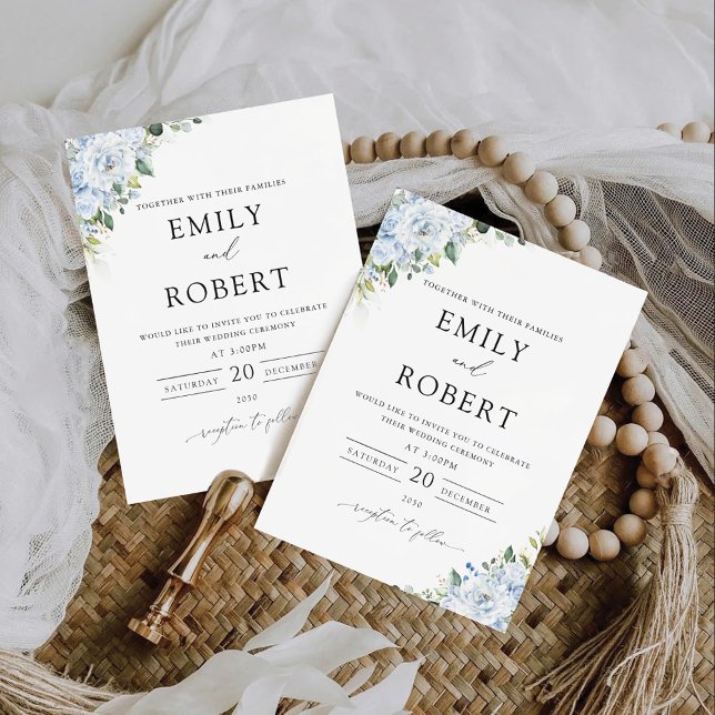 Invitación de boda floral azul claro romántica (Subido por el creador)