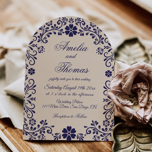 Invitación de boda floral azul cobalto (Subido por el creador)