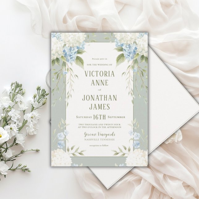 Invitación de boda floral azul de hortensias blanc (Subido por el creador)