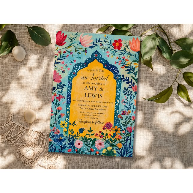 Invitación de Boda Floral Azul de Verano Boho (Subido por el creador)