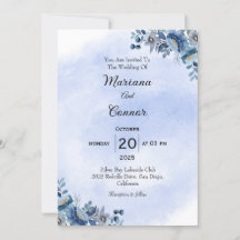 Invitación de boda floral azul delicada
