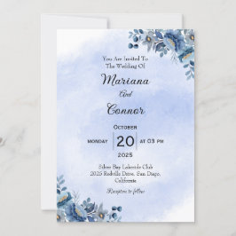 Invitación de boda floral azul delicada
