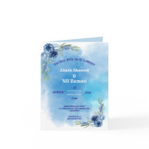 Invitación de boda floral azul elegante