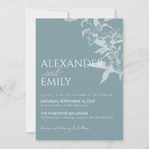 Invitación de boda floral azul elegante