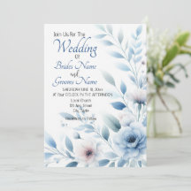 Invitación de Boda Floral Azul Elegante