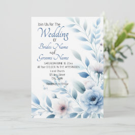 Invitación de Boda Floral Azul Elegante