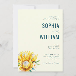Invitación de boda floral azul elegante