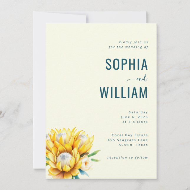 Invitación de boda floral azul elegante (Anverso)