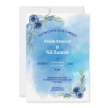 Invitación de boda floral azul elegante