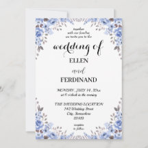 Invitación de boda floral azul elegante
