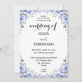Invitación de boda floral azul elegante