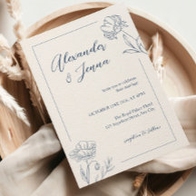 Invitación de boda floral azul elegante