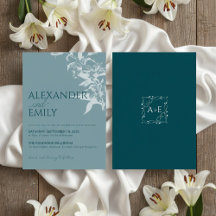 Invitación de boda floral azul elegante