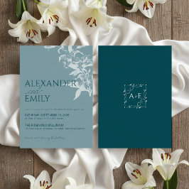 Invitación de boda floral azul elegante