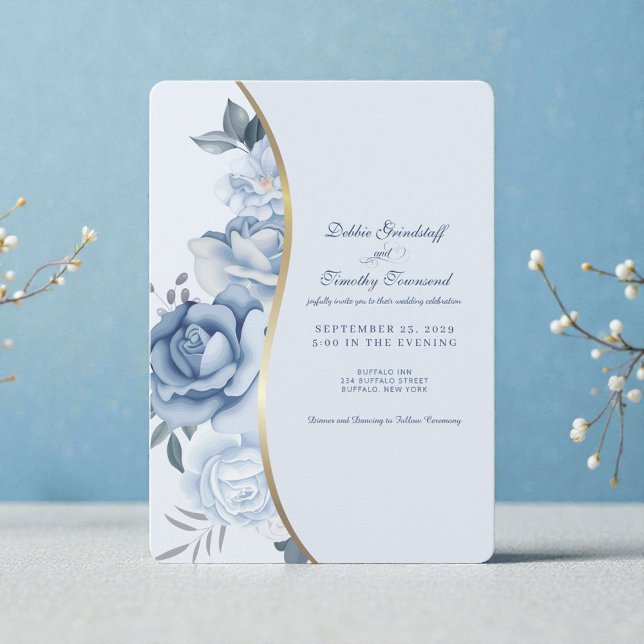 Invitación de boda floral azul elegante (Subido por el creador)