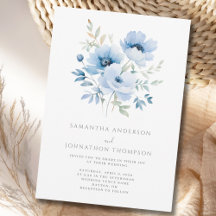 Invitación de boda floral azul elegante