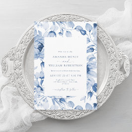 Invitación de boda floral azul elegante