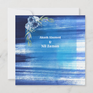 Invitación de boda floral azul elegante