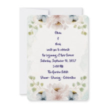 Invitación de boda floral azul elegante con acuare