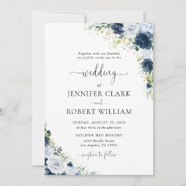 Invitación de boda floral azul marino