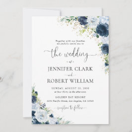 Invitación de boda floral azul marino