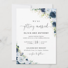 Invitación de boda floral azul marino