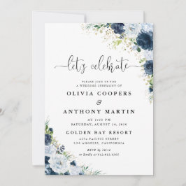 Invitación de boda floral azul marino