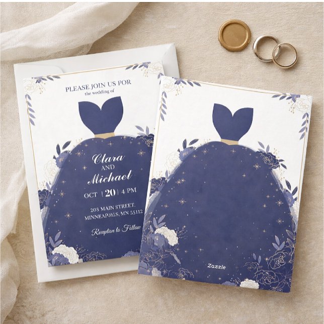 Invitación de boda floral azul marino elegante (Subido por el creador)