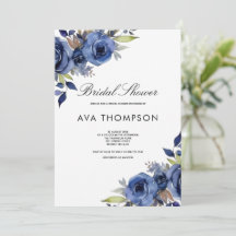 Invitación de boda floral azul marino para ducha d