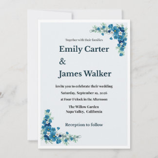 Invitación de boda floral azul polvoriento