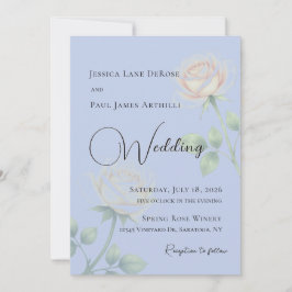 Invitación de boda floral azul polvoriento