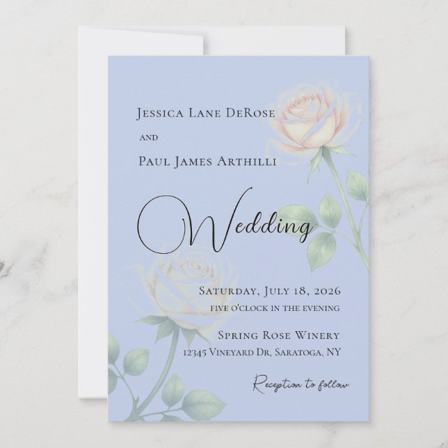 Invitación de boda floral azul polvoriento (Anverso)