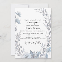 Invitación de boda floral azul polvoriento