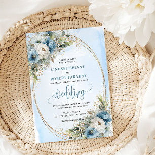 Invitación de boda floral azul polvoriento acuarel
