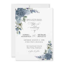 Invitación de boda floral azul polvoriento elegant