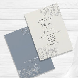Invitación de boda floral azul polvoriento minimal