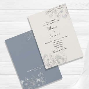Invitación de boda floral azul polvoriento minimal