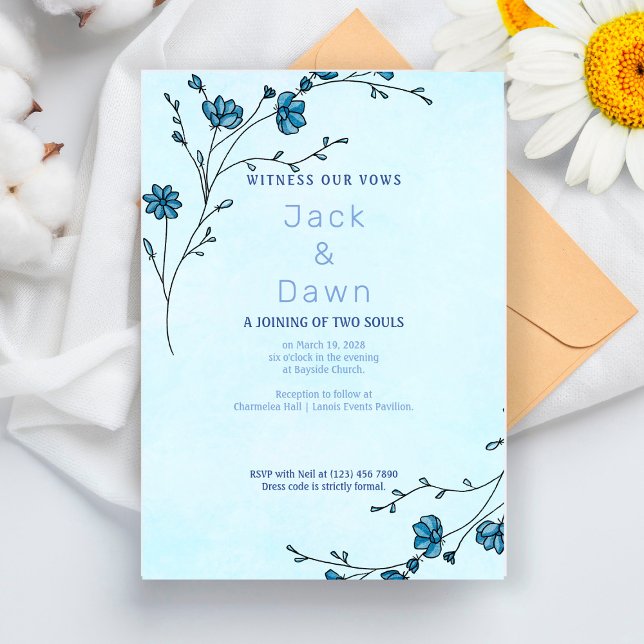 Invitación de boda floral azul polvoriento minimal (Subido por el creador)