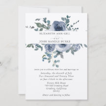 Invitación de boda floral azul polvoriento y gris