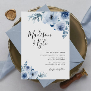 invitación de boda floral azul polvoriento y moder