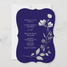 Invitación de boda floral azul real