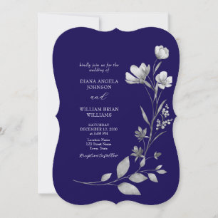Invitación de boda floral azul real