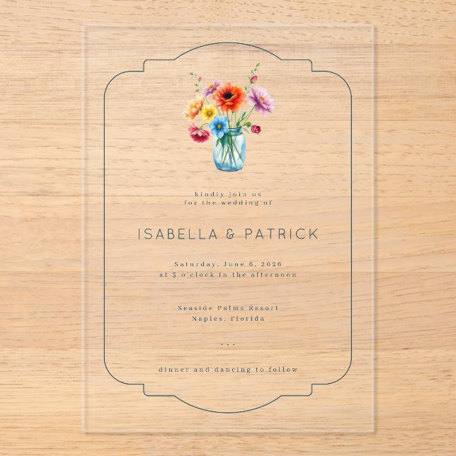 Invitación de Boda Floral Azul Romántica (Anverso)