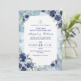 Invitación de boda floral azul romántica