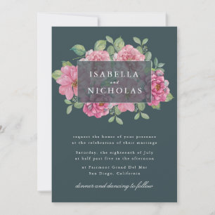 Invitación de Boda Floral Azul Turquesa Profundo