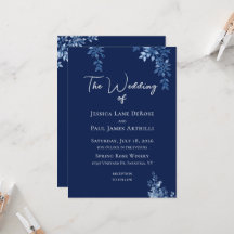 Invitación de boda floral azul y blanca