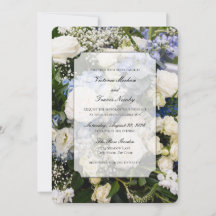 invitación de boda floral azul y blanco