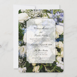 invitación de boda floral azul y blanco